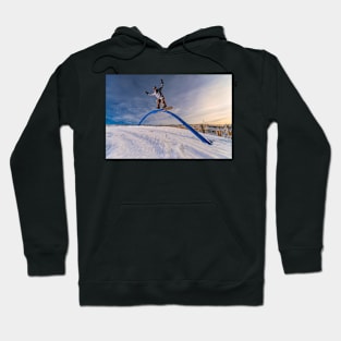 Snowboarder sliding on a rail Hoodie